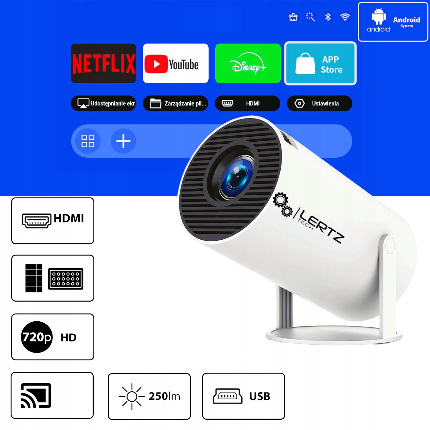 Projector LED FULL HD SMART TV 4K WIFI portable Android HY300 PRO+ Packaging status original