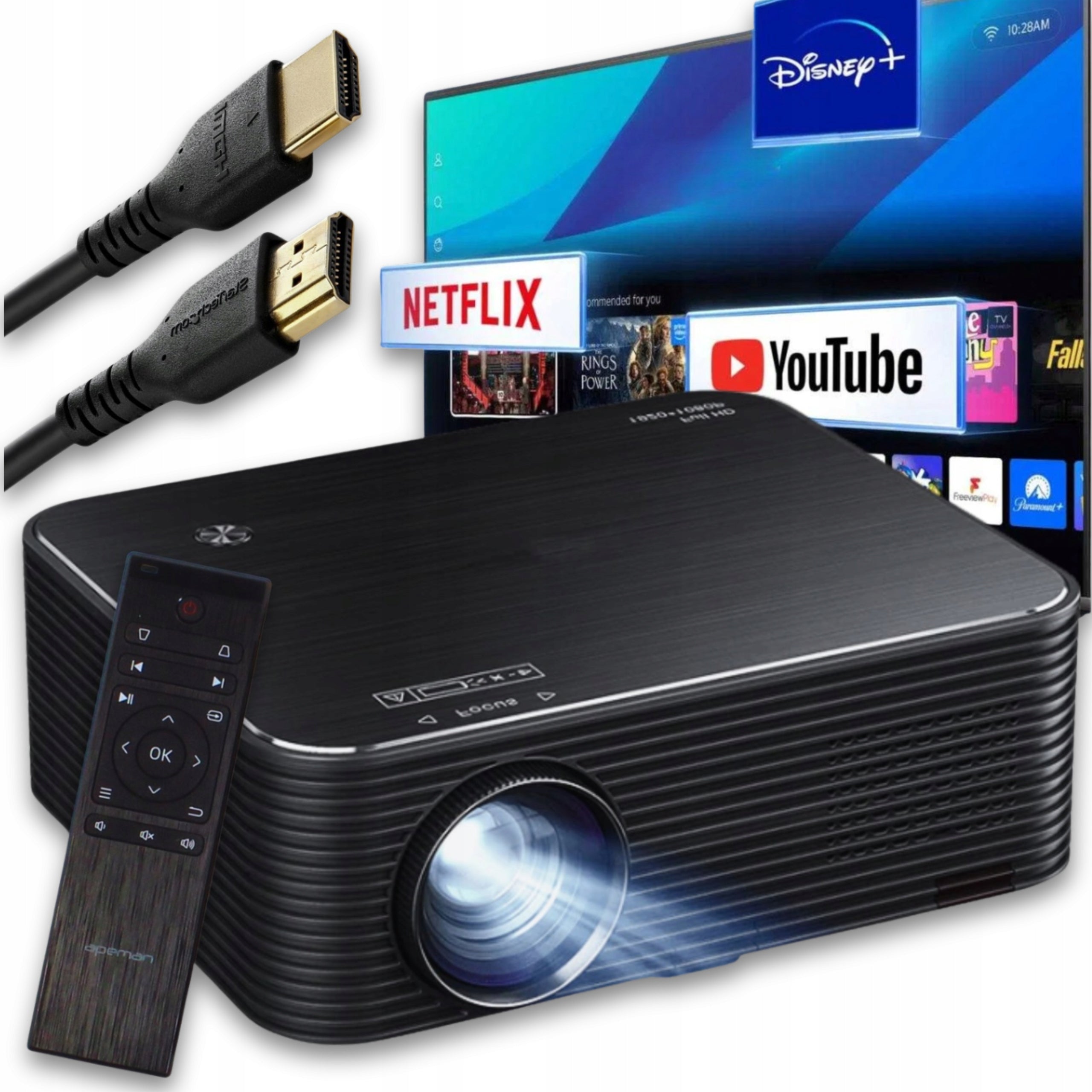 Projector LED PROJECTOR Apeman Full HD 1080P 300" inch HDMI Support 4K Remote Control