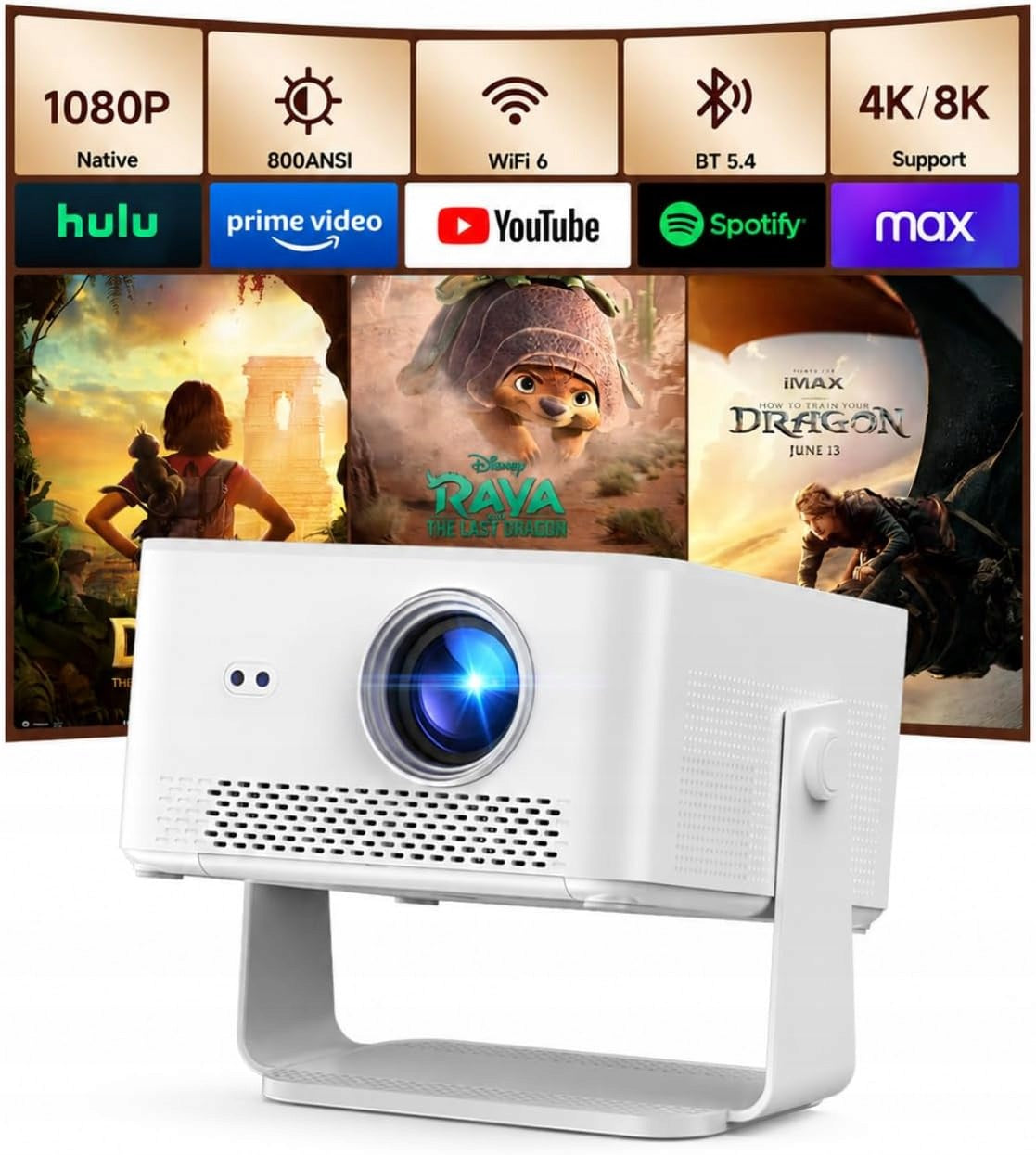 Projector MAGCUBIC HY450MAX Smart 4K Android 14 1080P 800 ANSI WiFi 6