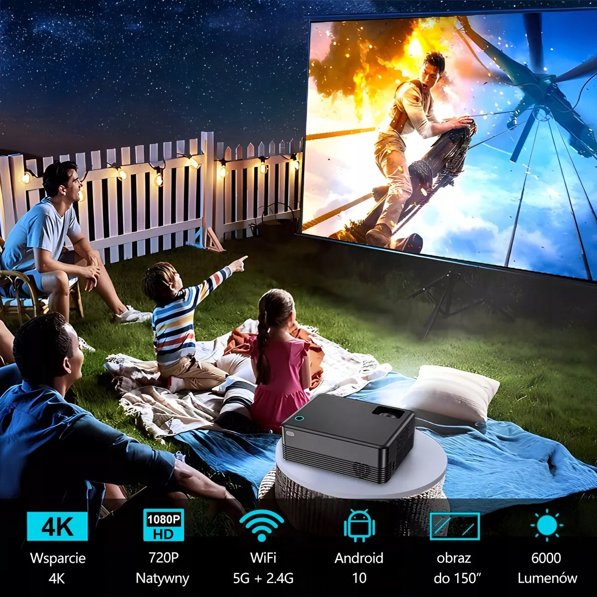 Projector WiFi Projector 5G 6000 Lumens Portable Android TV Zoom Bluetooth Manufacturer code TROISC-ALTA-1