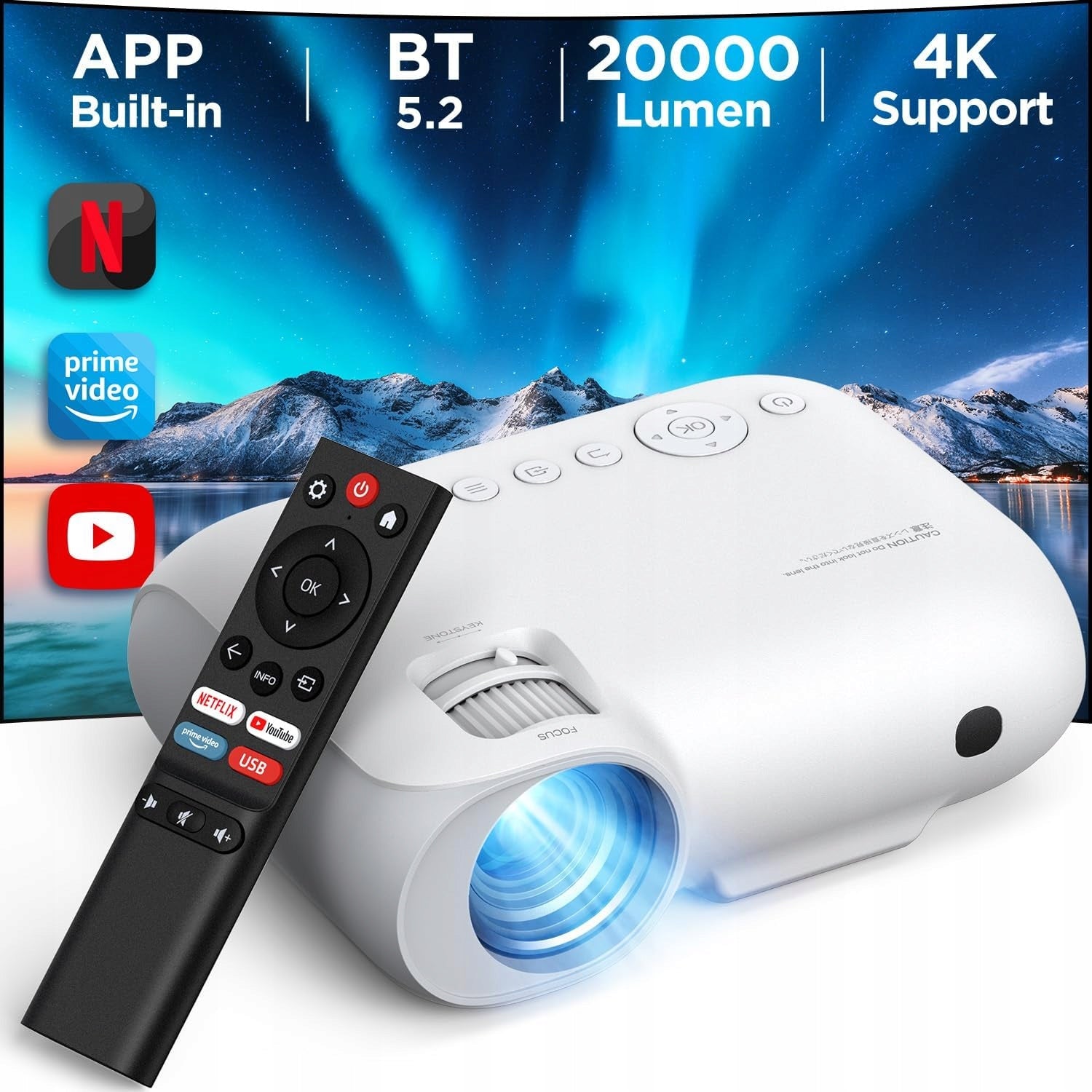Projector YOTON Y9 WiFi Bluetooth 20000 Lumen 4K YouTube NETFLIX USB