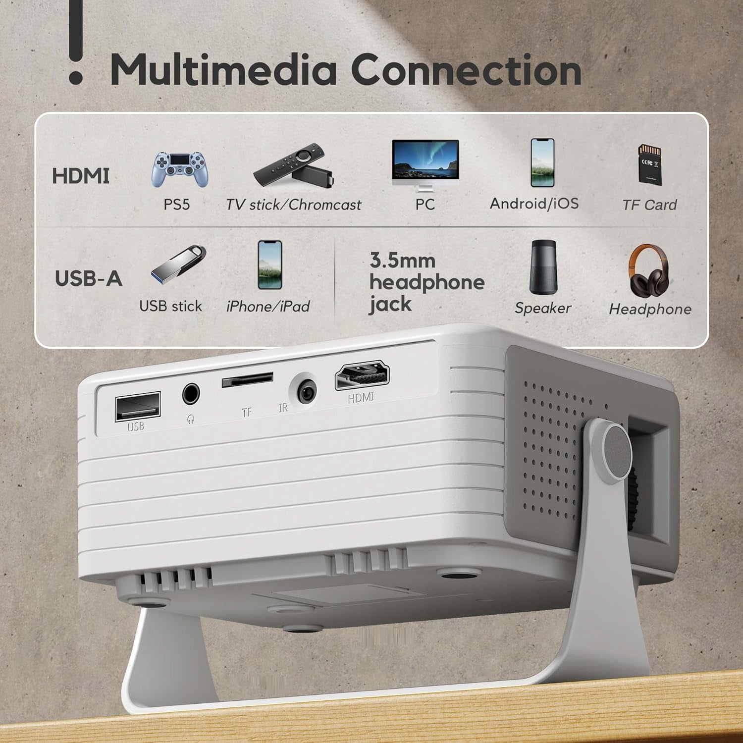 Projector projector, wireless Bluetooth, Full HD 1080p, 12000 l AKIYO O1 Packaging status original