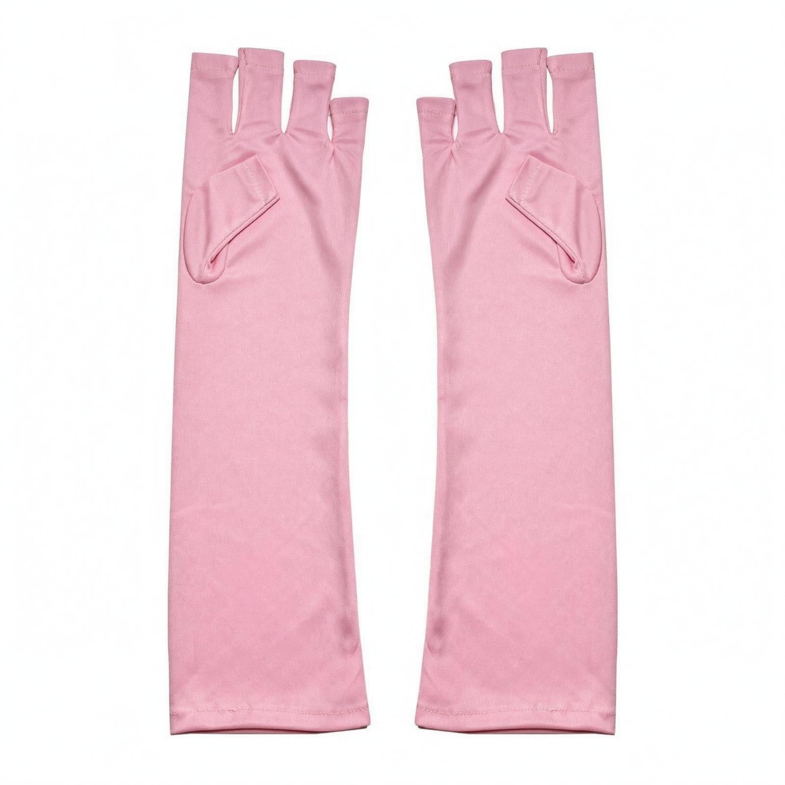 Protection Gloves Polyester Material Fingerless Manicure Hand Long Pink