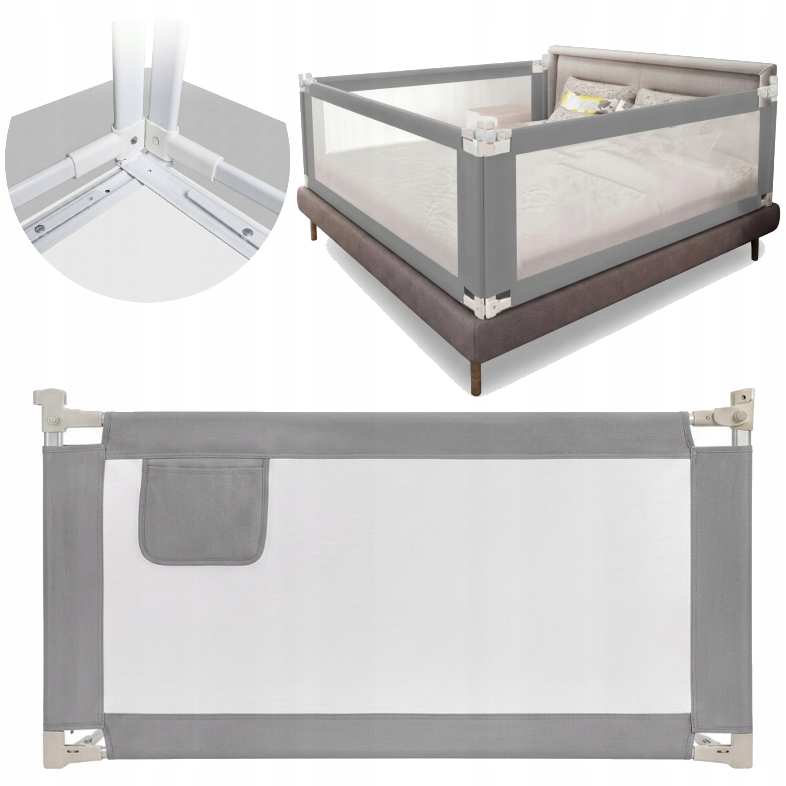 Protective Barrier For Bed Folding 160cm High For Children Metal Grey