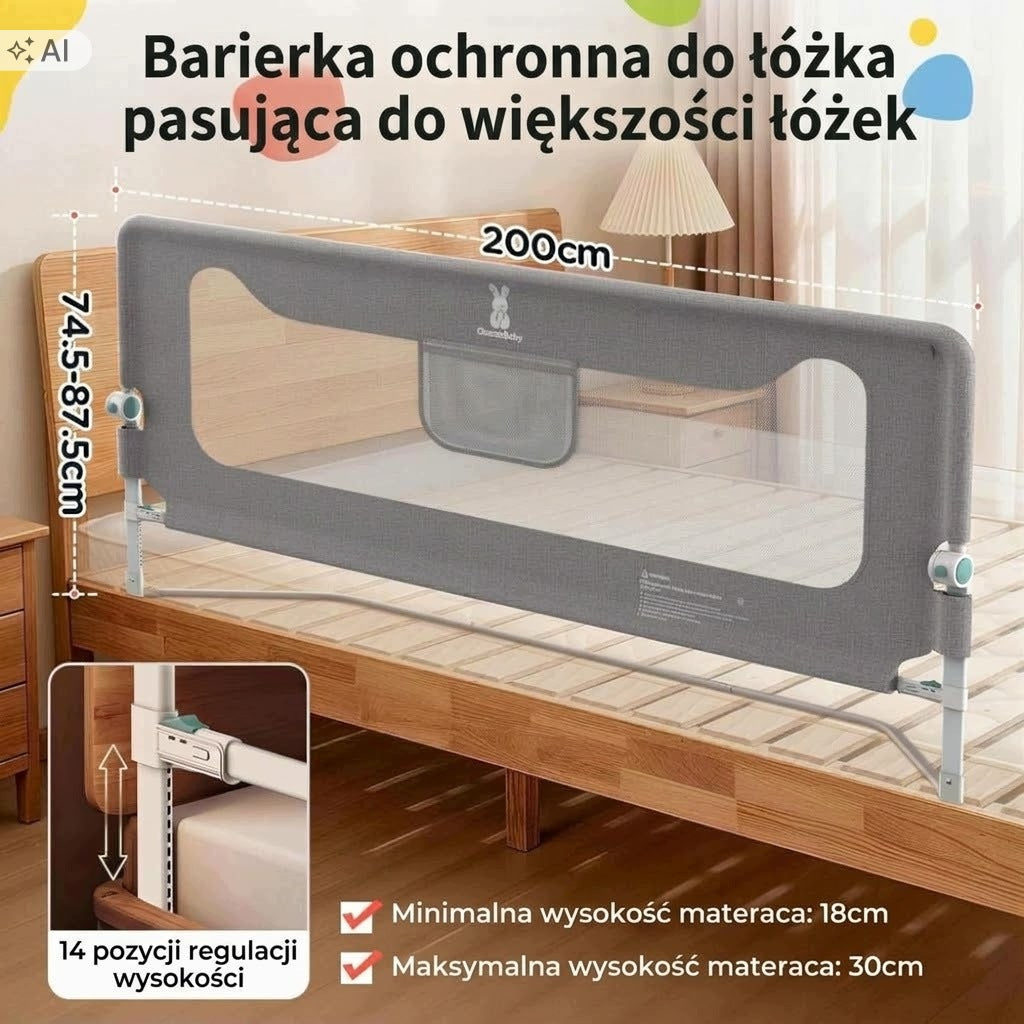Protective Barrier for Children's Bed 200 cm Grey Adjustable Manufacturer code BP-FL-200CM
