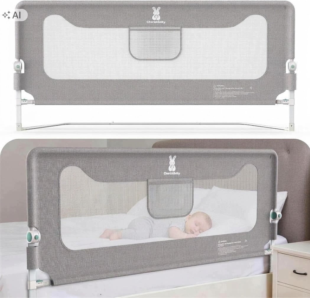 Protective Barrier for Children's Bed 200 cm Grey Adjustable Packaging status original