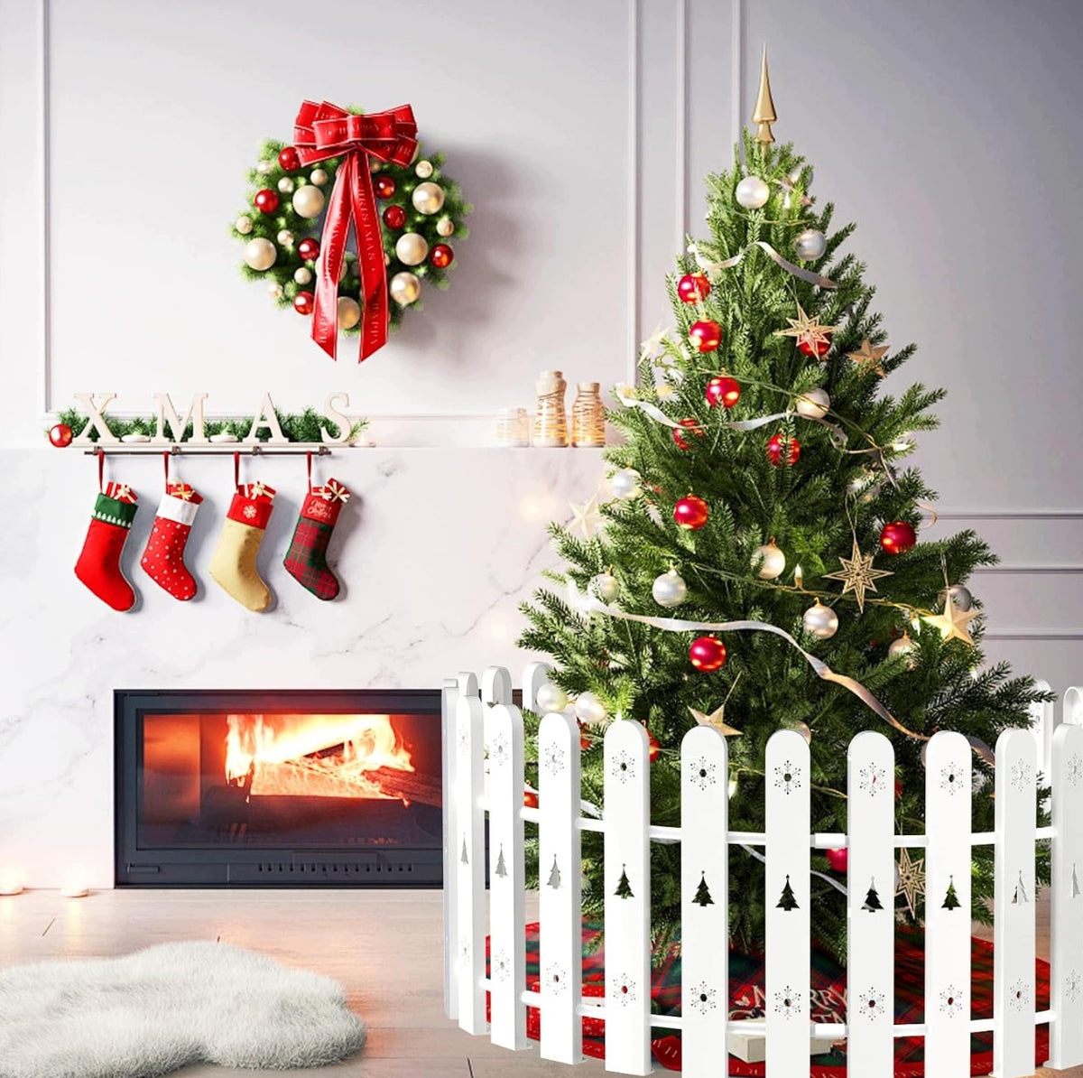 Protective Christmas Tree Fence 28 Panels 42 cm Christmas Tree Cover White Packaging status original