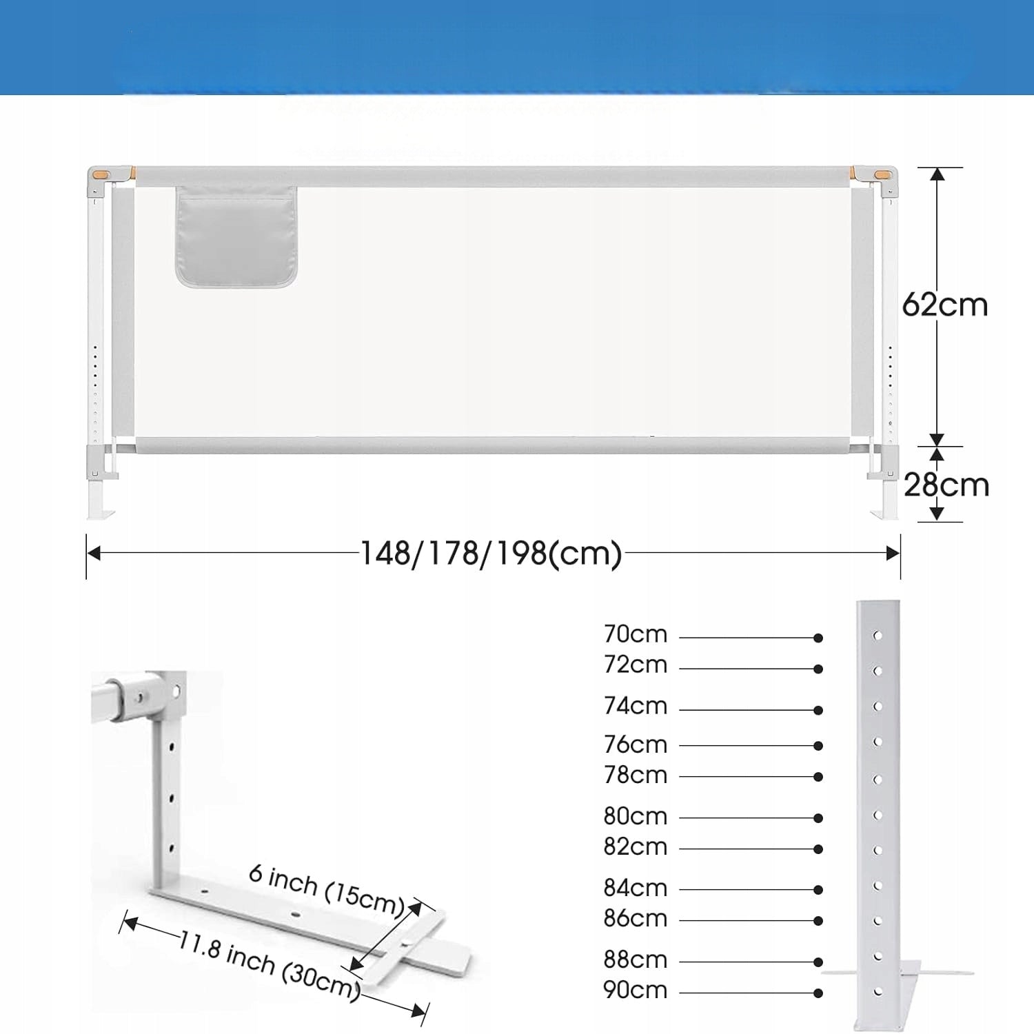 Protective barrier for bed Adjustable child protection 200x70cm Manufacturer code bramka ochronna blokada zabezpieczenie WM985