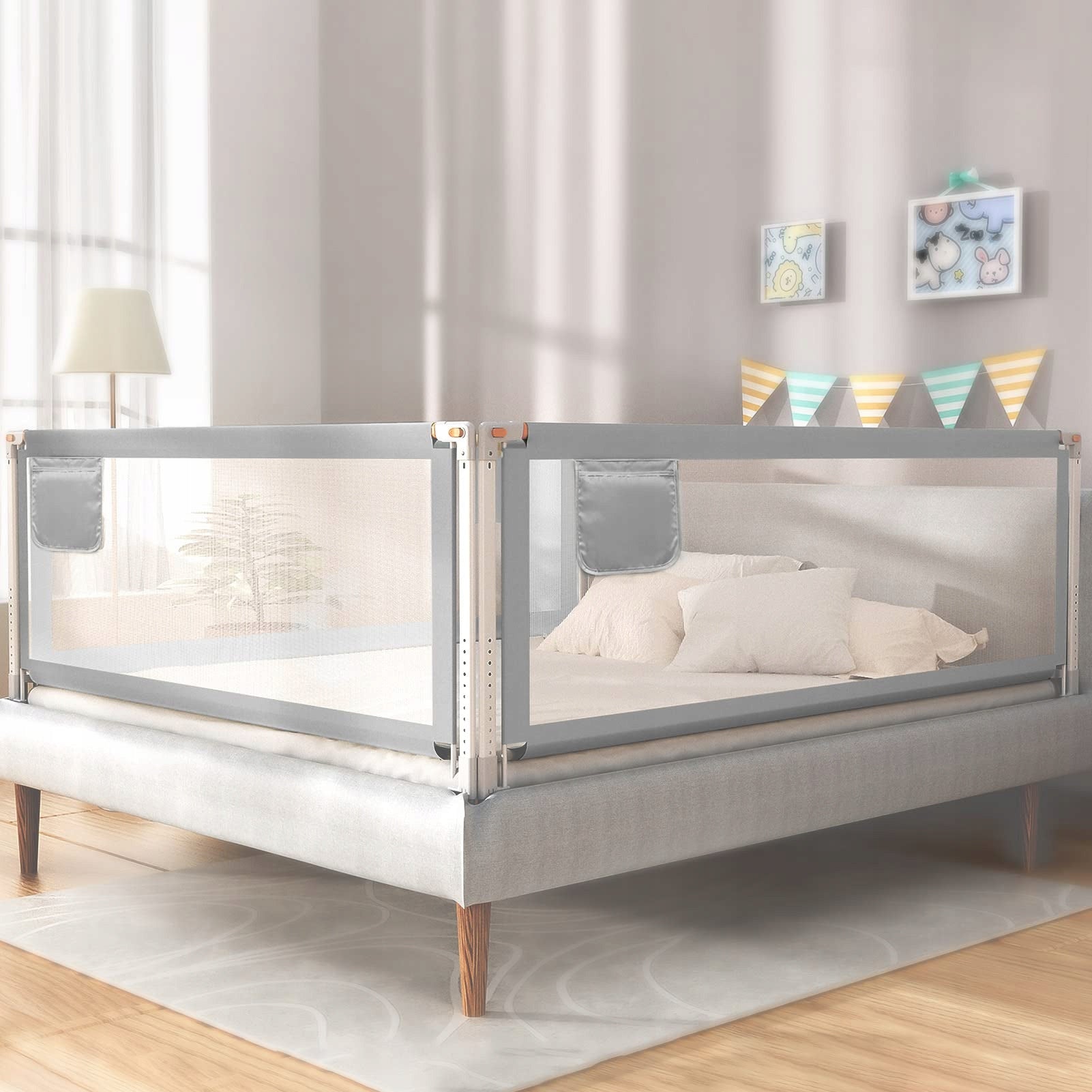 Protective barrier for bed Adjustable child protection 200x70cm