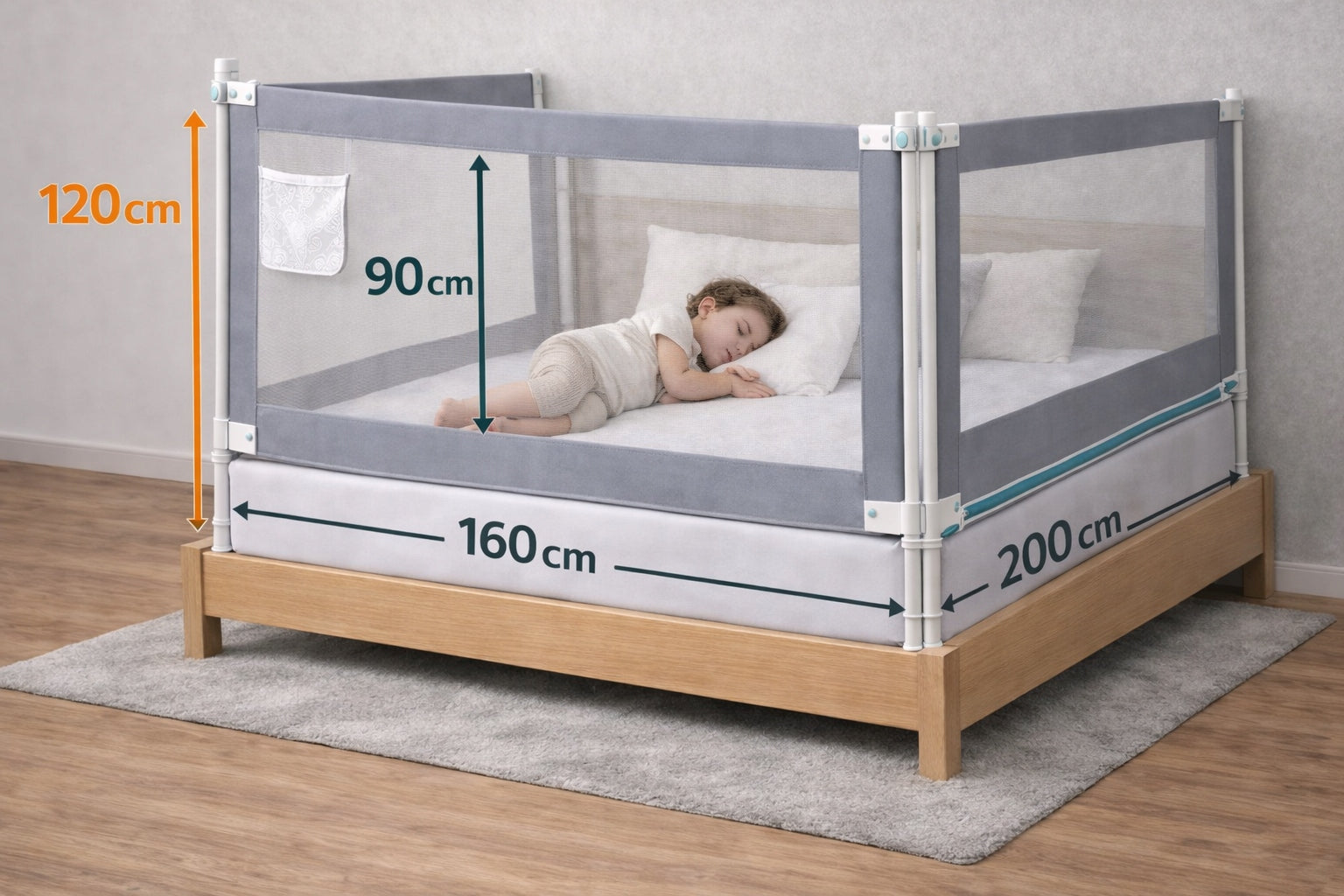 Protective barrier for bed EXTRA HIGH – 3 sides 200x160 cm Lapchu Packaging status original