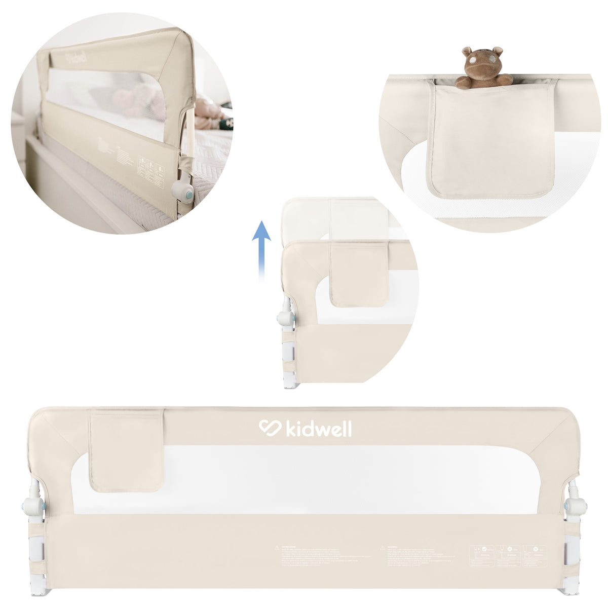 Protective barrier for bed KIDWELL Cori 150 cm beige extensions high