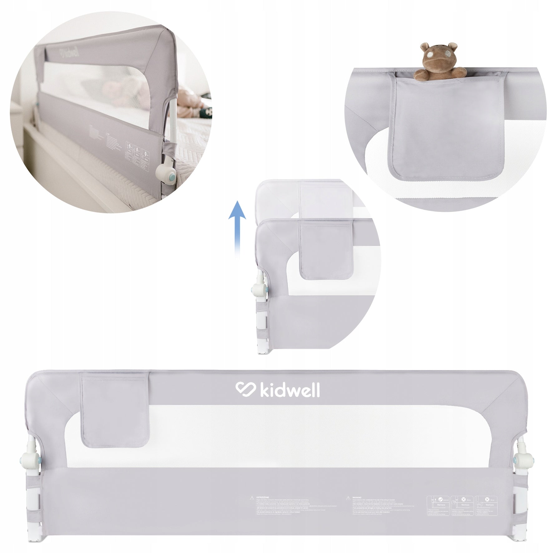 Protective barrier for bed KIDWELL Cori 150 cm extensions high safe