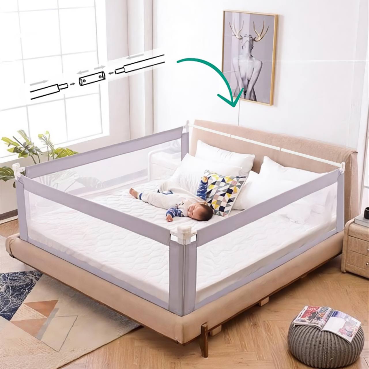 Protective barrier on the bed 200*160cm. 3 sides +Stabilizing beam 160 cm