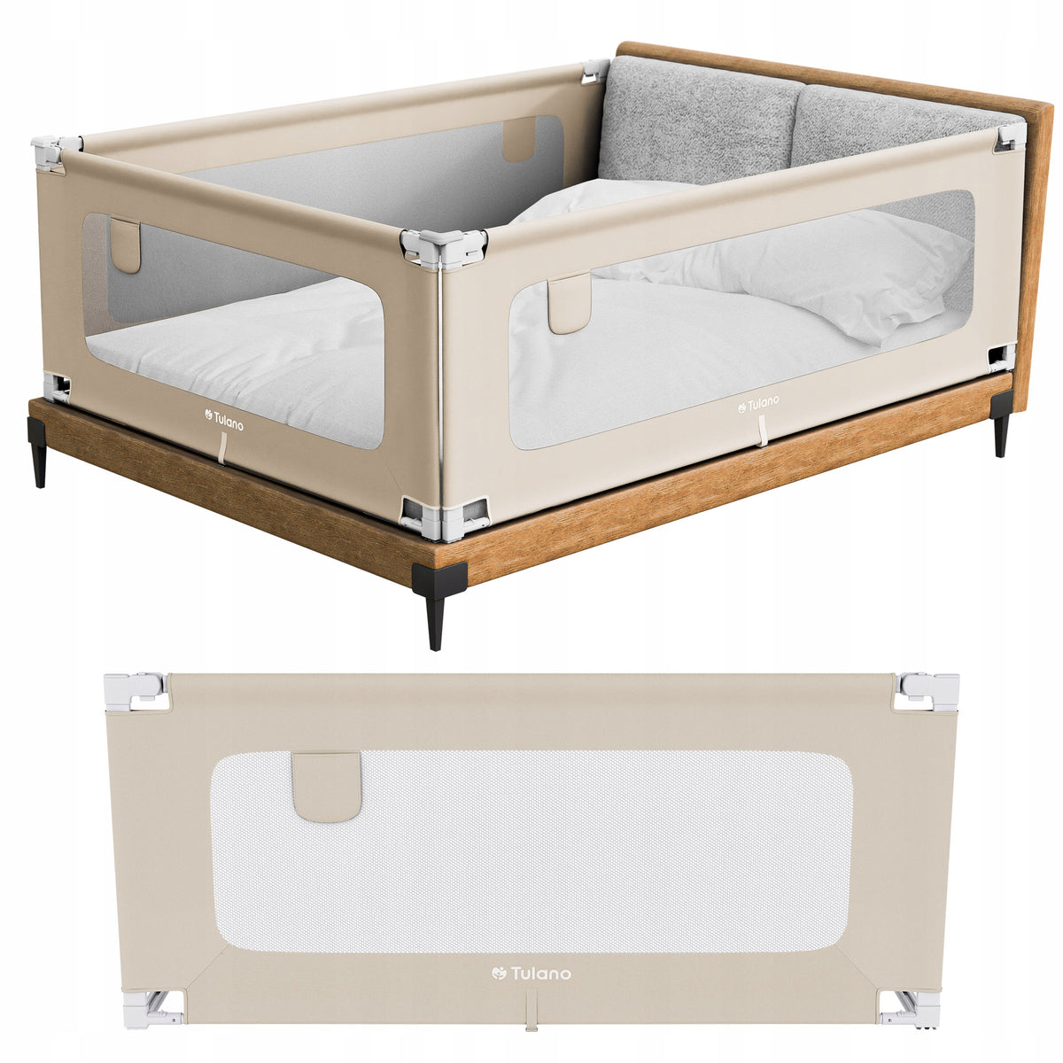 Protective bed barrier TULANO beige safety folding 160x70cm