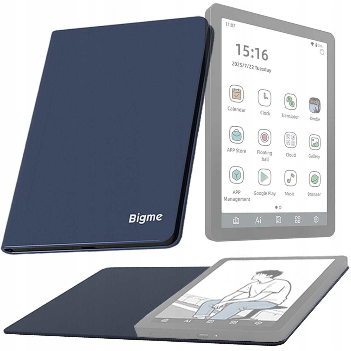 Protective case for BIGME B6 e-book reader with flap NAVY BLUE