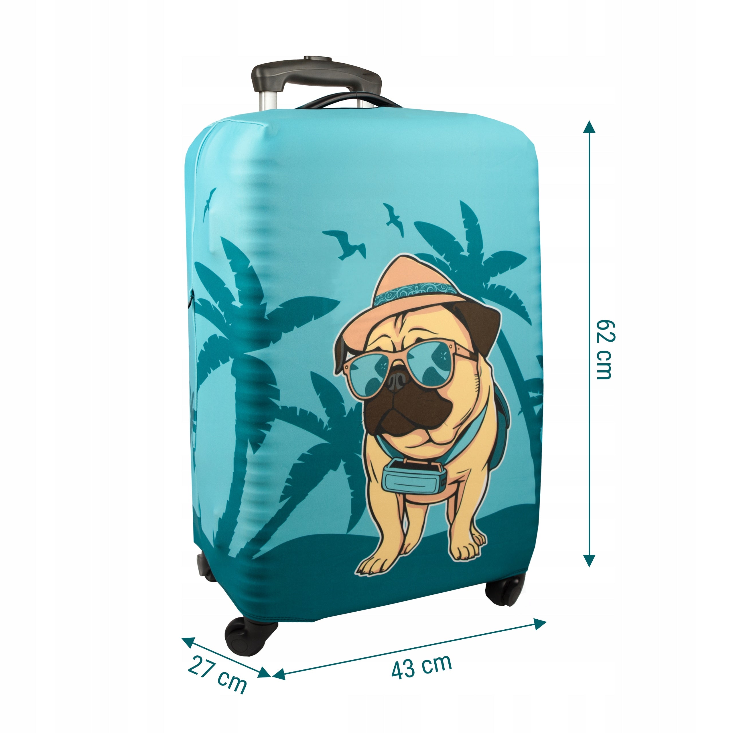 Protective cover for luggage with pug dog motif M 62 x 43 x 27 cm Sillar Brand Sillar