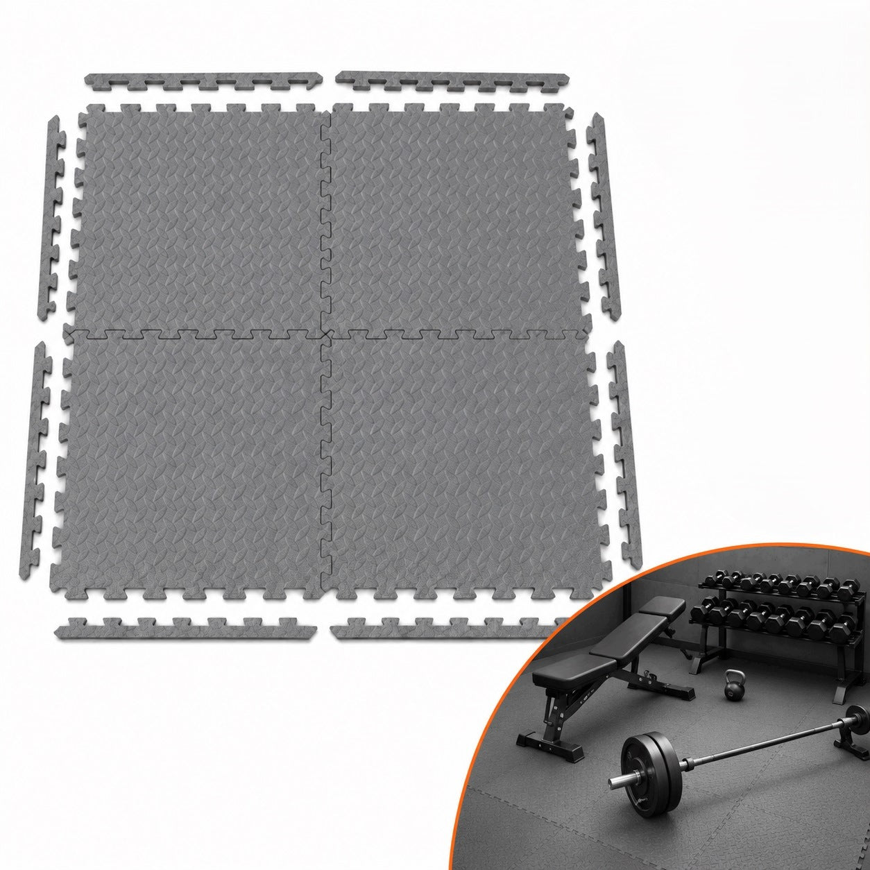 Protective foam mat puzzle 50x50 cm for gym 4 pieces + edging Resta