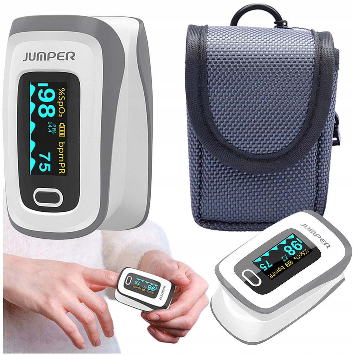 Pulse oximeter JUMPER with screen Medical Certificate measurement SpO2 Color white