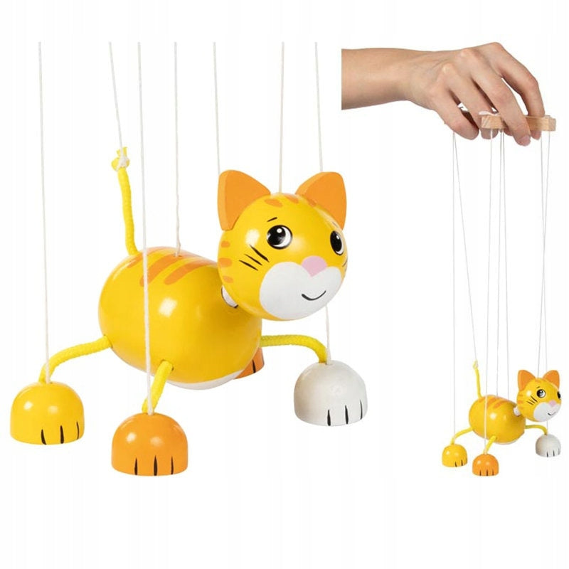 Puppet on a string wooden Kitten for children to play Goki Packaging status original
