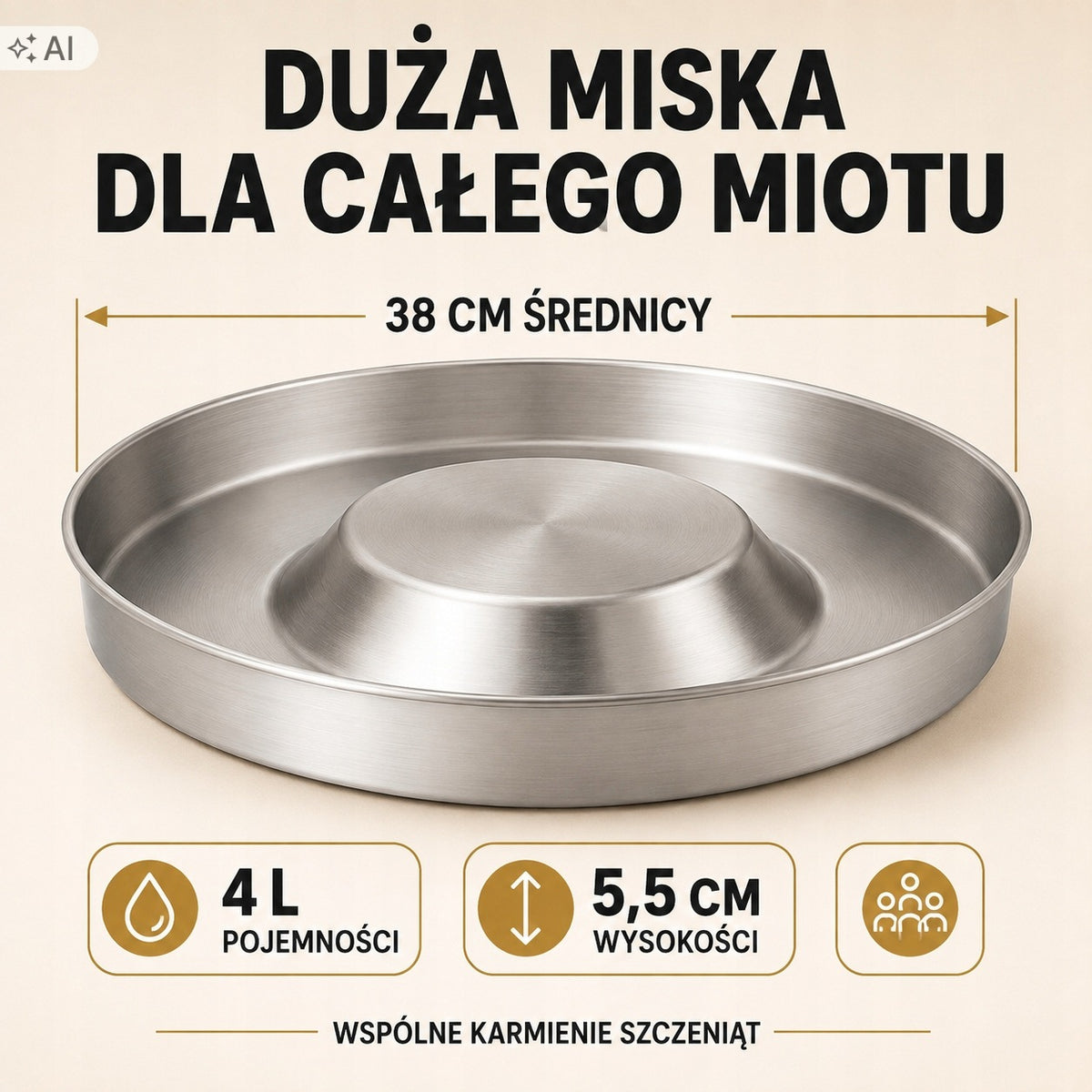 Puppy Bowl LARGE XL 38 cm 4L Metal Stainless Steel for Litter Feeding Packaging status original