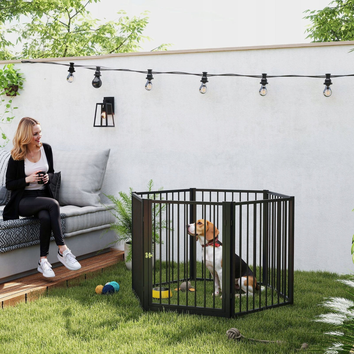 Puppy enclosure 6 panels with door, black Brand PawHut