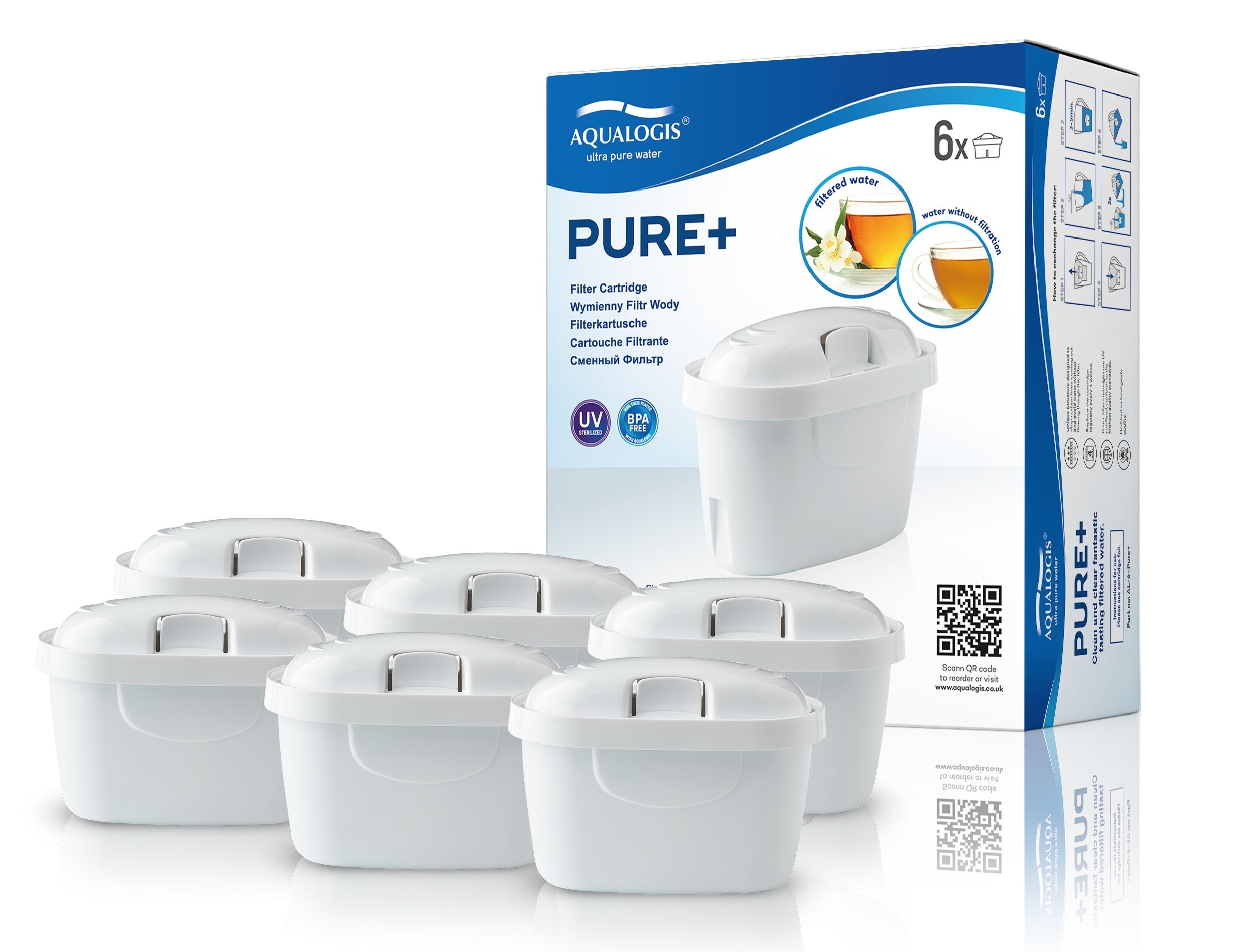 Pure+ water filter for jug compatible with Dafi and Brita 6 pcs.