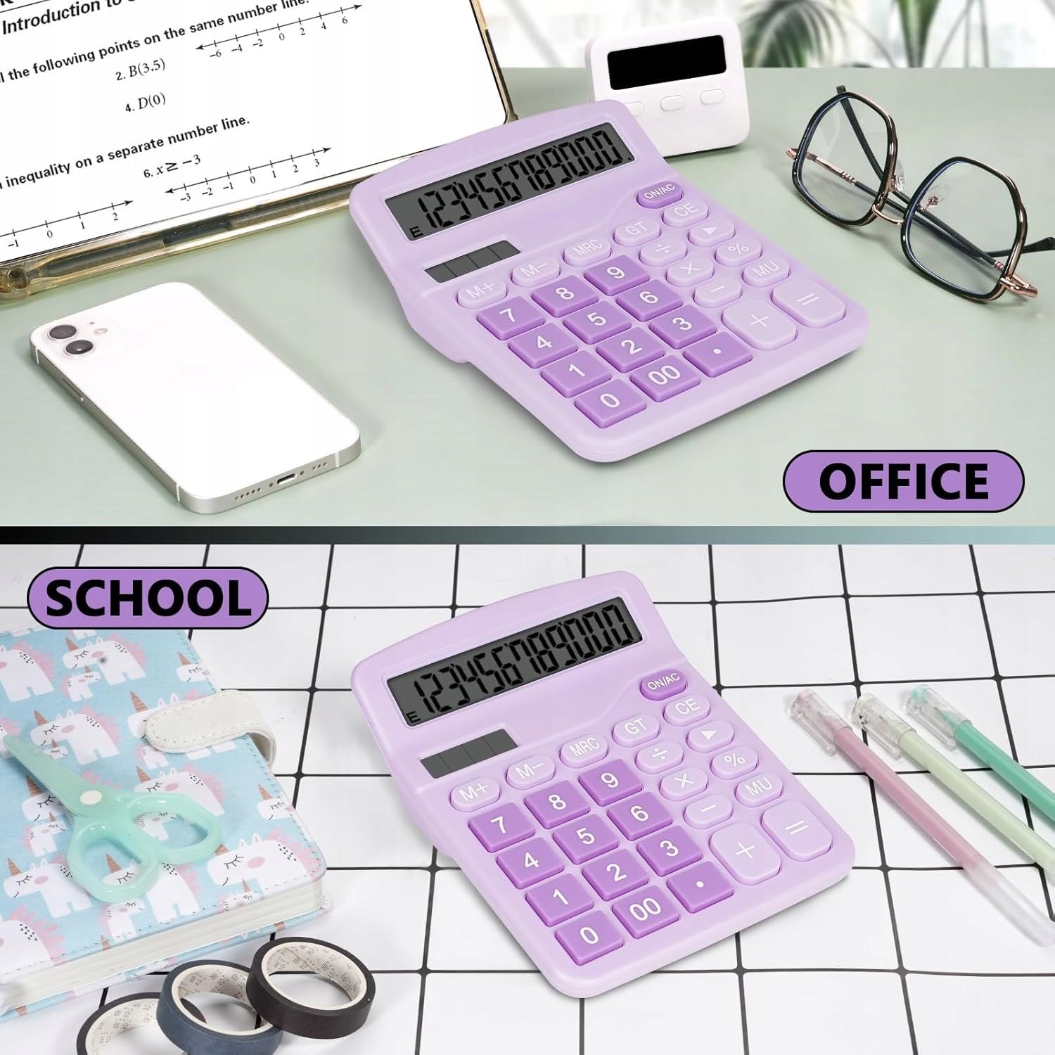 Purple School Office Calculator 12 Digits Solar + Battery Included Brand no brand