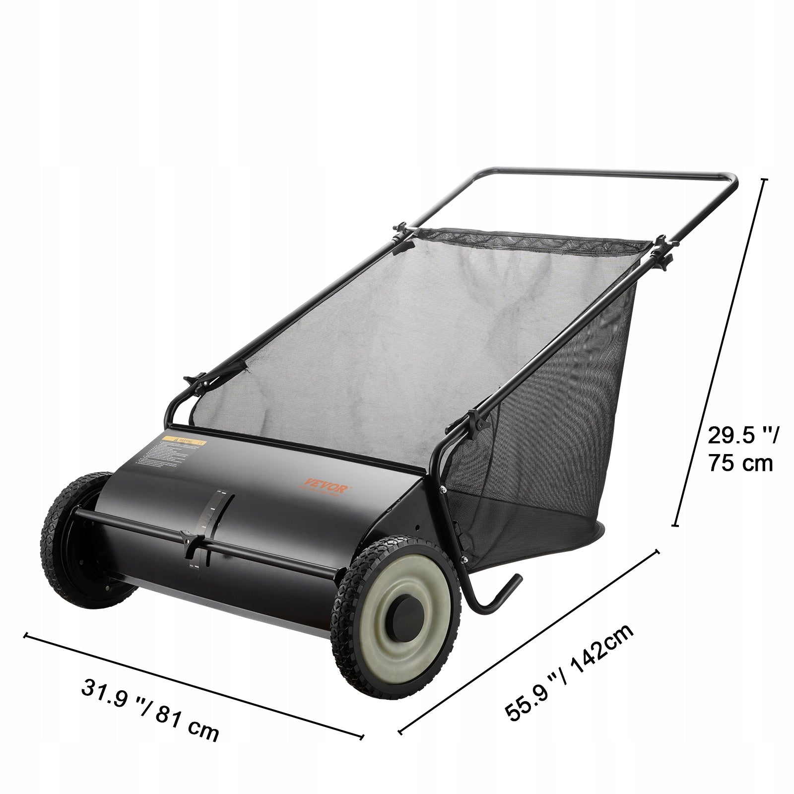 Push Lawn Sweeper 26-inch Leaf Grass Collector 7 cu. ft. 4 Brushes Steel Brand Vevor