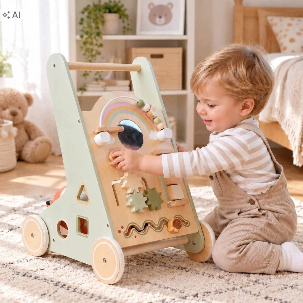 Pusher Walker Wooden Educational With Sorter Mirror Montessori 18M+ Manufacturer code Edukacyjny Z Sorterem Lusterkiem 18M+