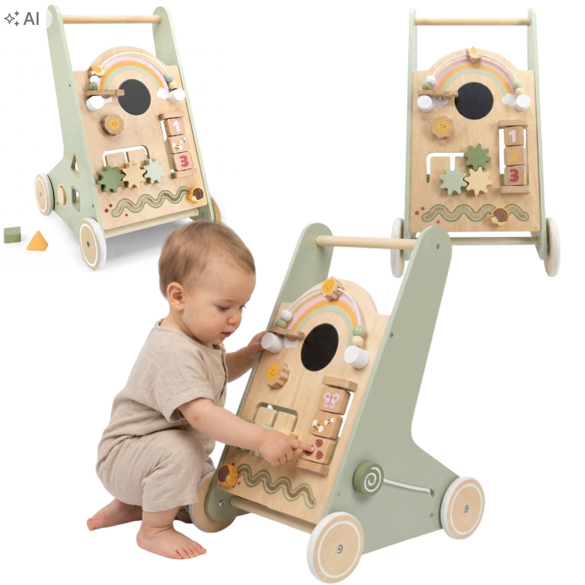 Pusher Walker Wooden For Children Montessori Sensory Educational Panel