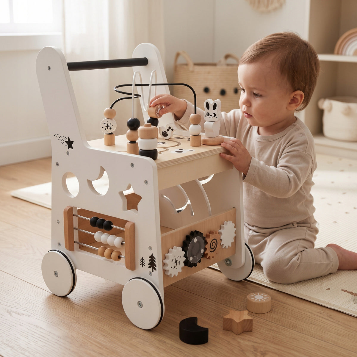 Pusher Wooden Walker Ride-On Educational Children Sorter Abacus Cube Packaging status original