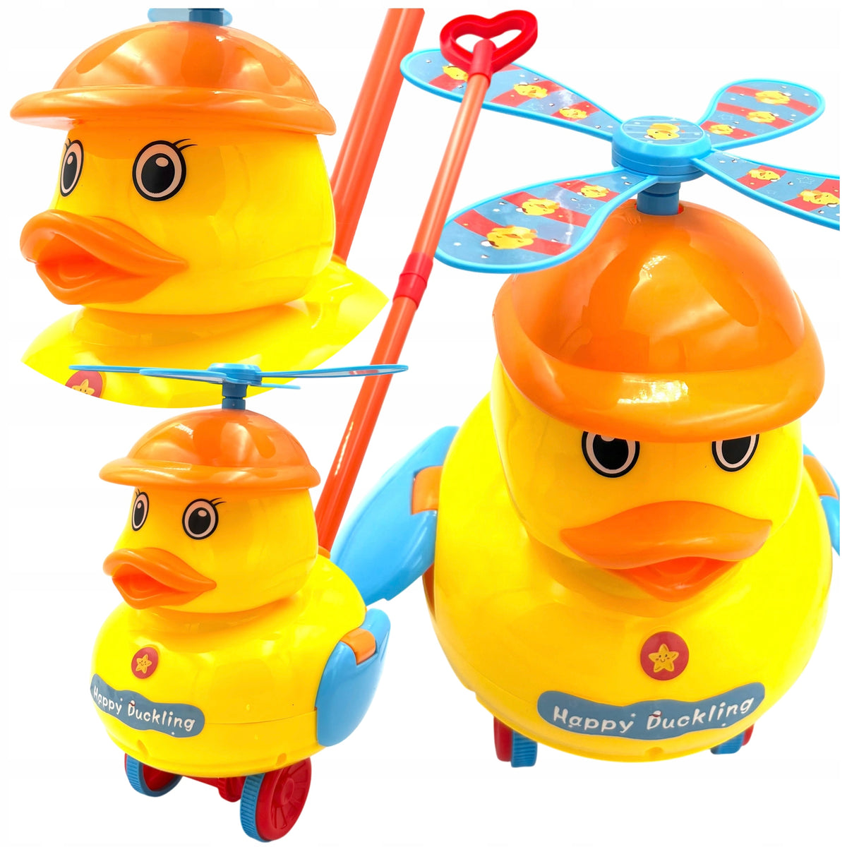 Pusher duck pusher toy pushing helicopter on wheels is