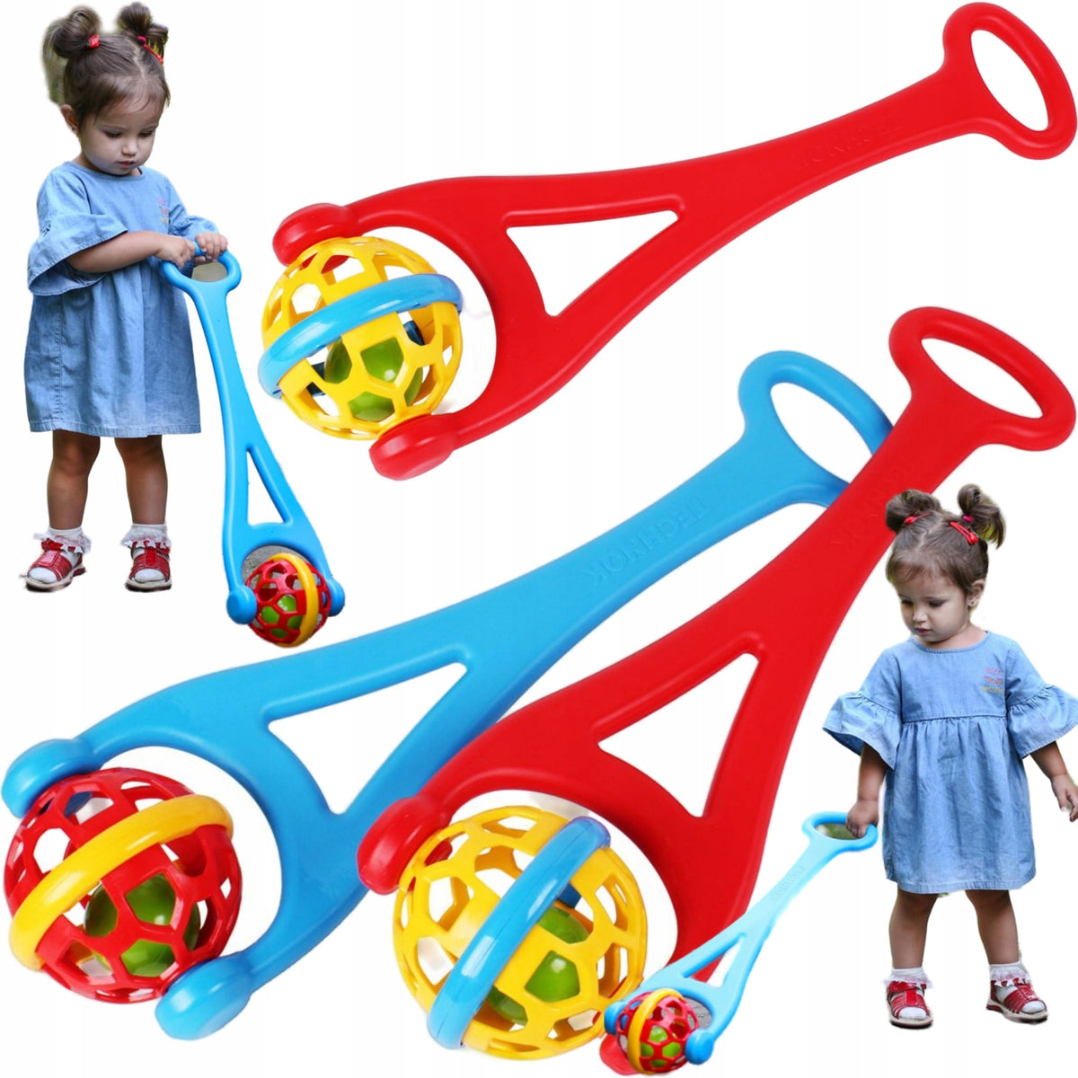 Pusher for children with rattle-ball