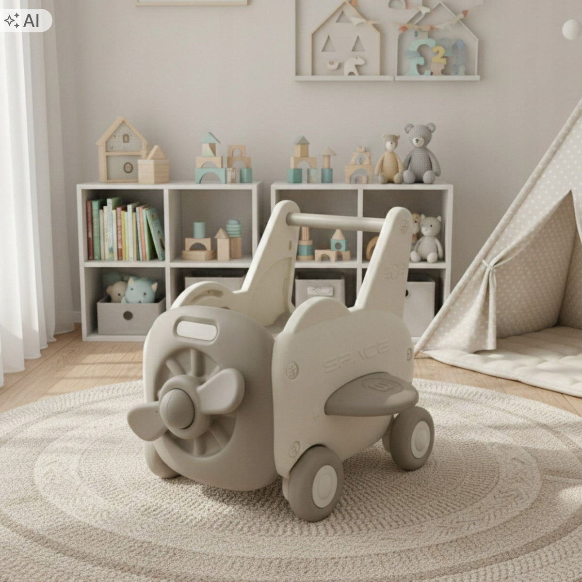 Pusher walker ride-on for baby 2in1 airplane with MICCOO wheel adjustment Manufacturer code PCHACZ-SAMOLOT-GRAY