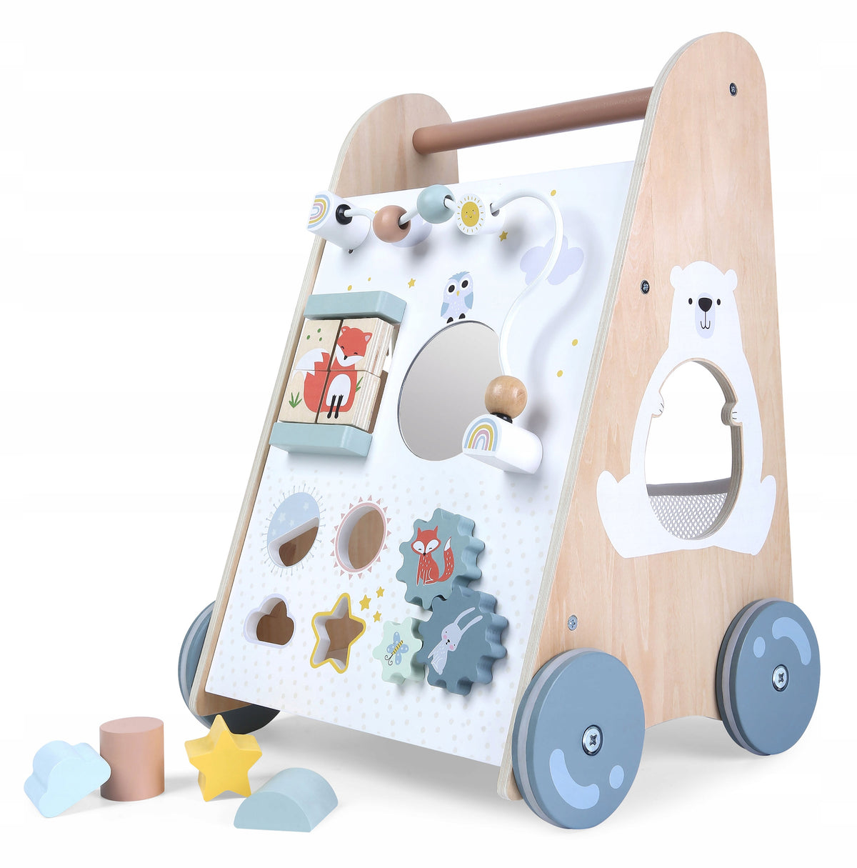Pusher wooden educational walker with moving elements ECOTOYS Brand Ecotoys