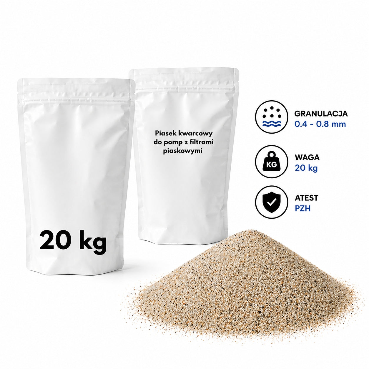 QUARTZ SAND FOR POOL PUMPS 0,4-0,8mm 20kg