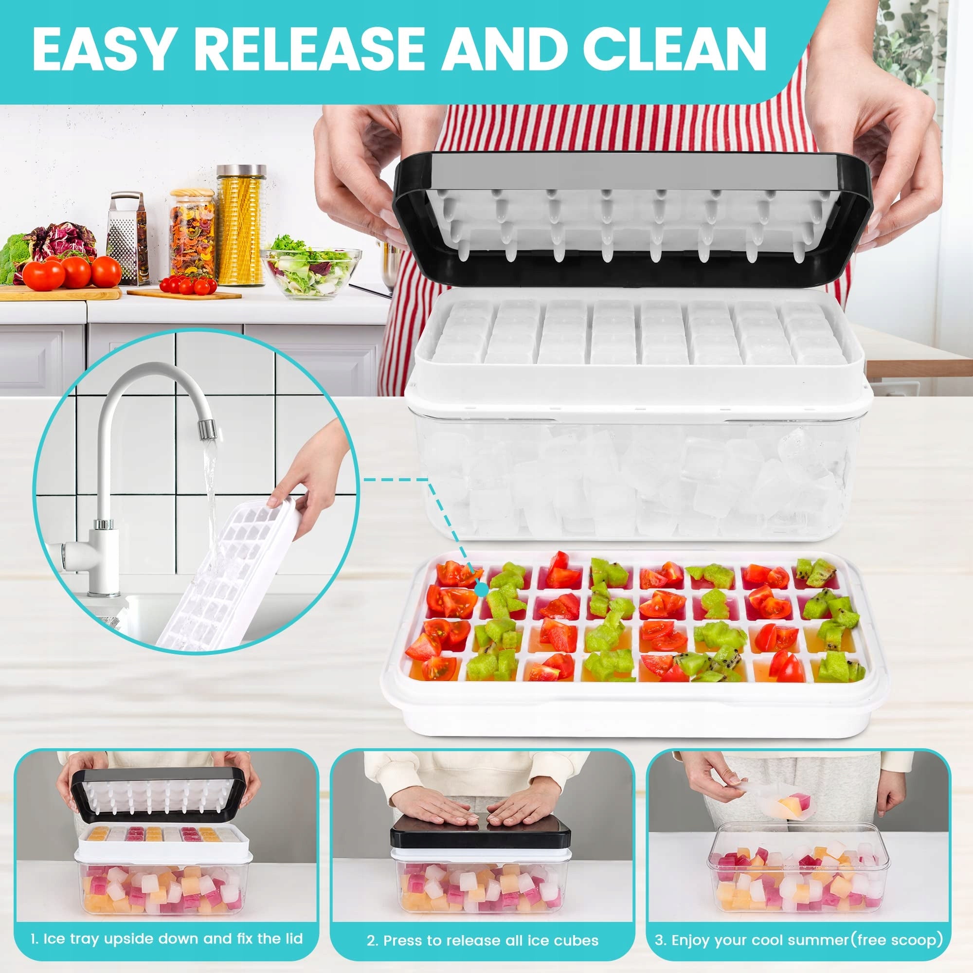 QUELIEN Ice Cube Set with Lid Black 64 Cubes Packaging status original