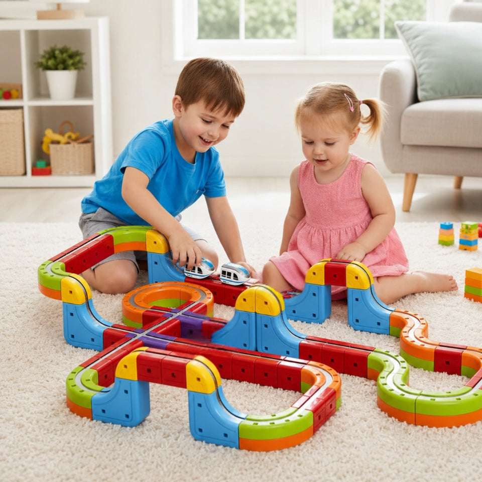 QUEUE Magnetic Track 3D Electric Train Toy for Kids 68el DIY Manufacturer code Tor Konstrukcyjny Antygrawitacyjny Klocki