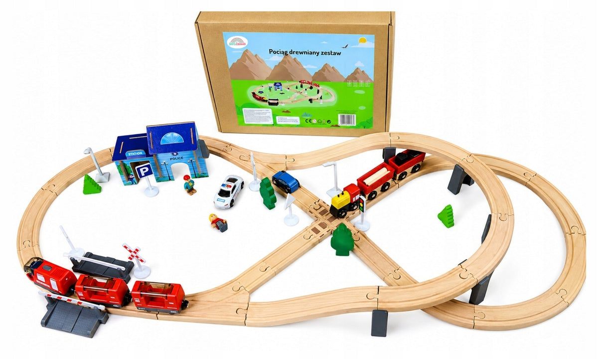 QUEUE WOODEN TRACKS WAGONS BATTERY-OPERATED TRAIN POLICE STATION Brand Sferazabawek