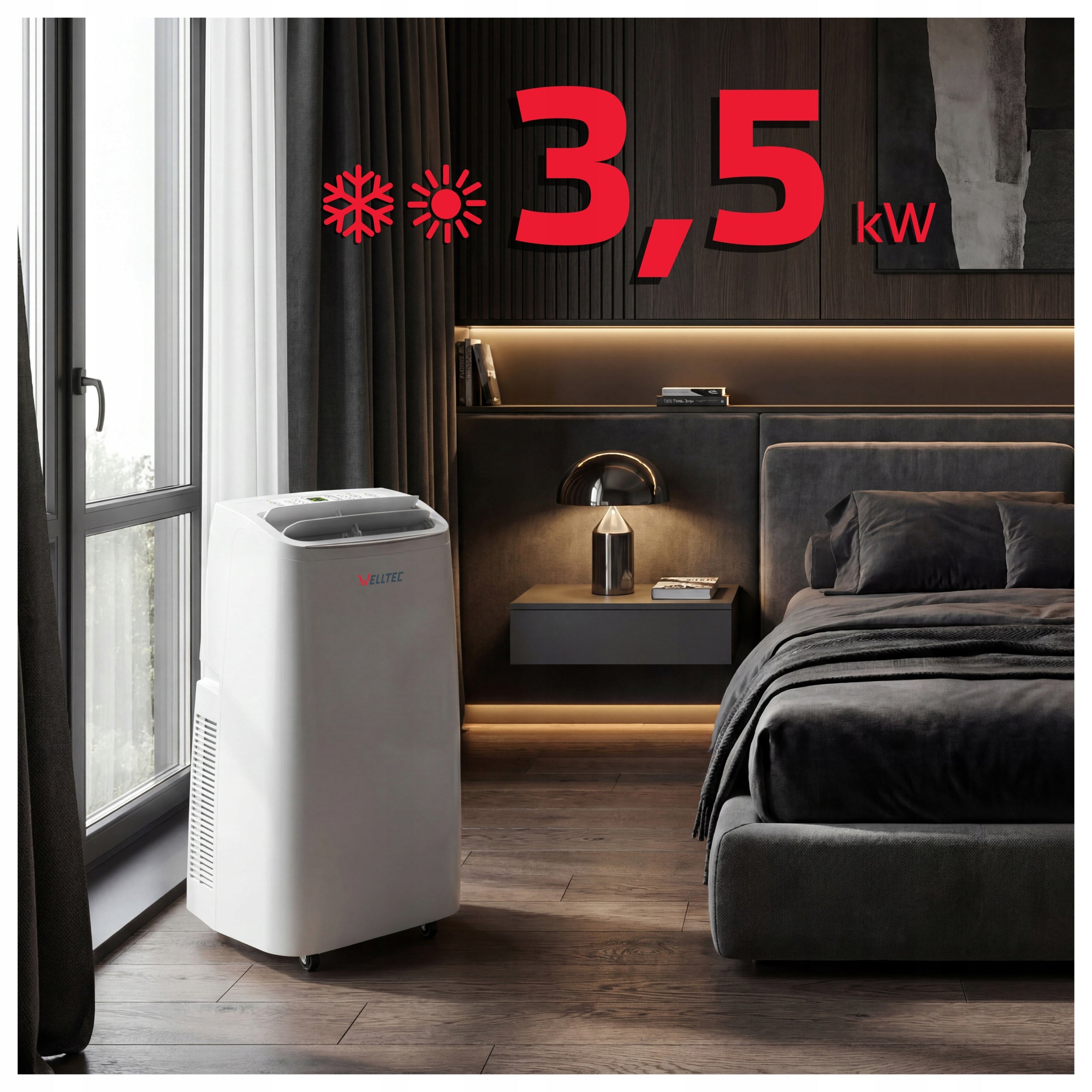 QUIET PORTABLE AIR CONDITIONER SPLIT WELLTEC ACS3 PRO - 4in1 WiFi 3,5kW 60m² Packaging status original