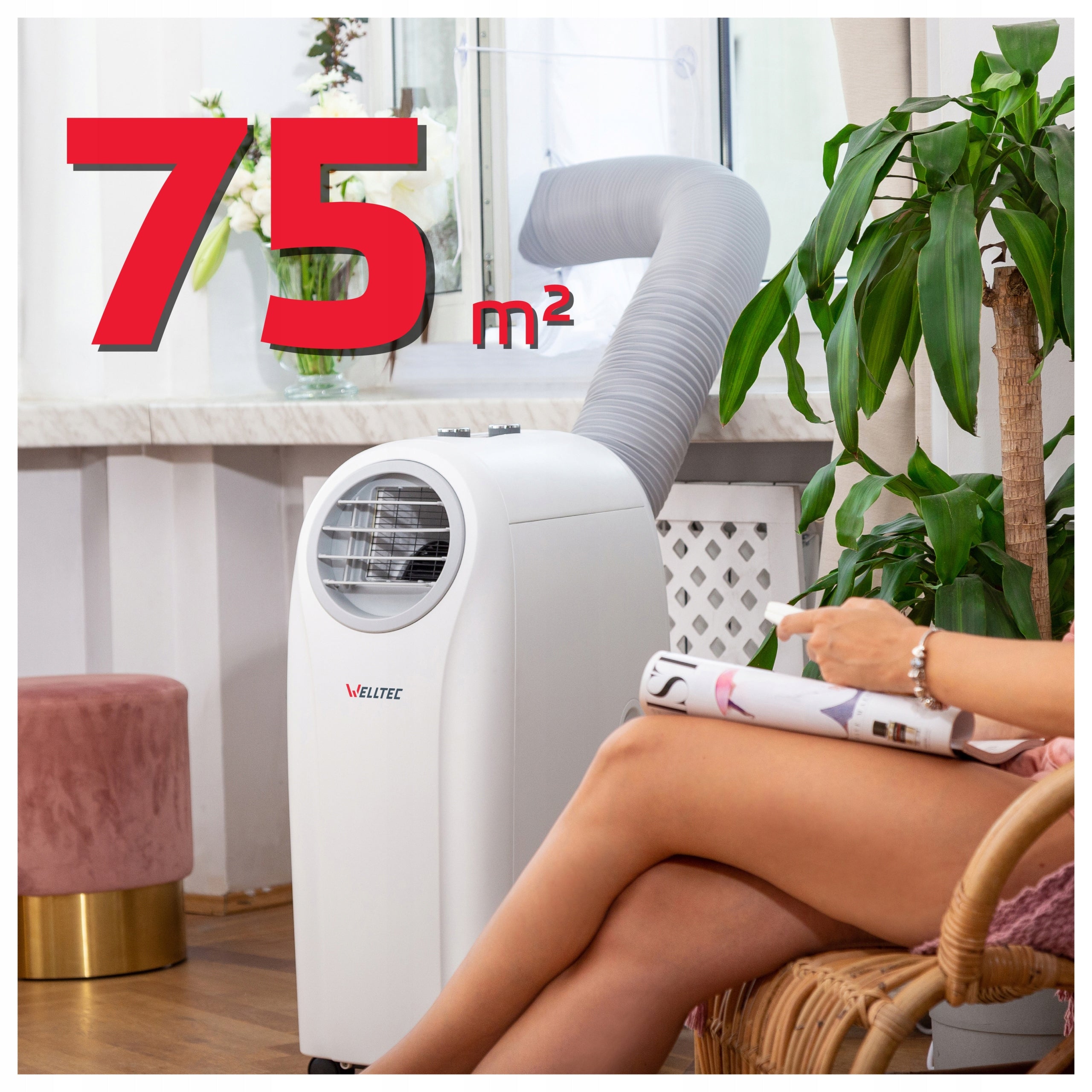 QUIET PORTABLE AIR CONDITIONER WELLTEC ACH1414PRO 6in1 WiFi 4kW 75m² WITH PLENUM Manufacturer code ACH1414PRO