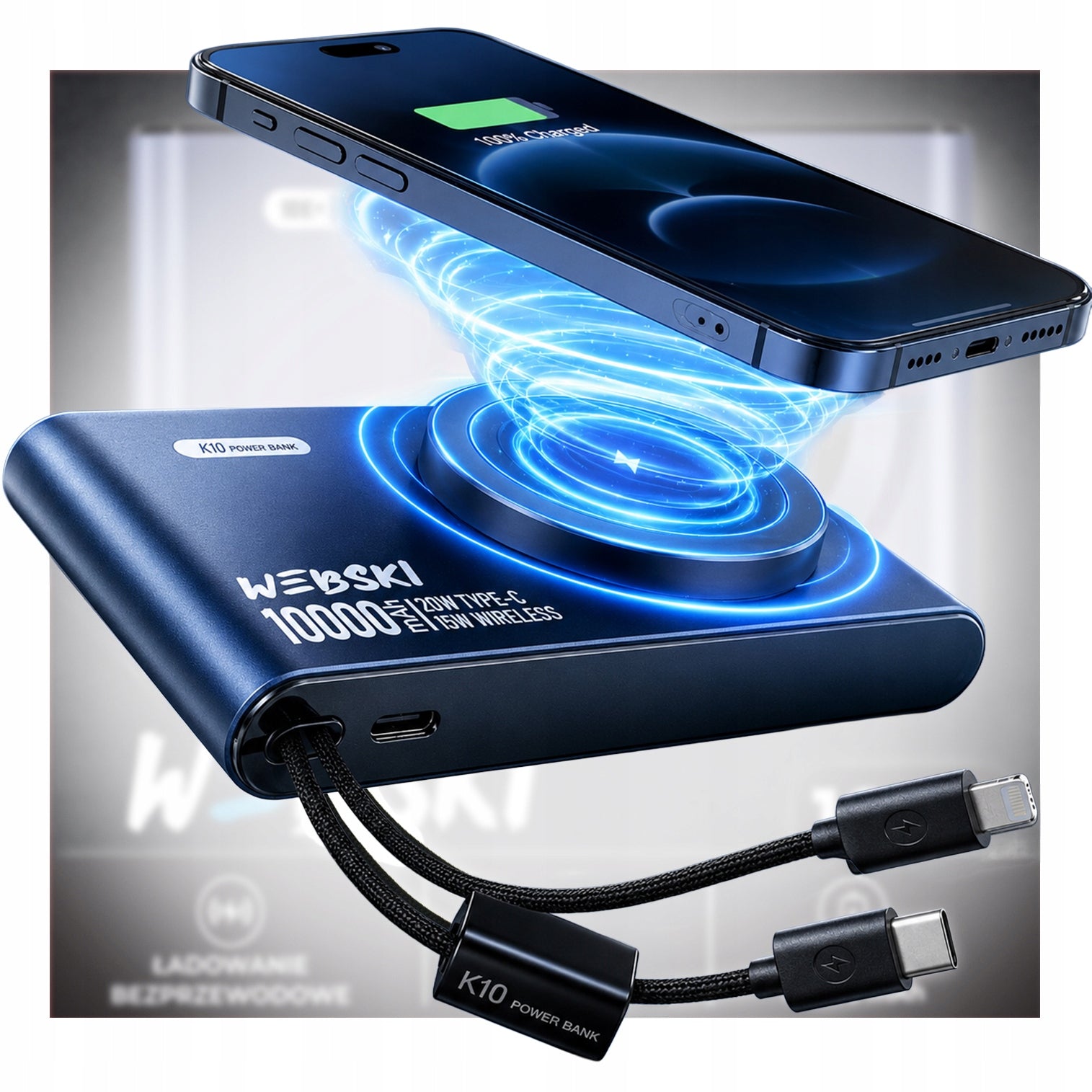 Qi2 MagSAFE Wireless INDUCTION Powerbank with Type C and LT Cable