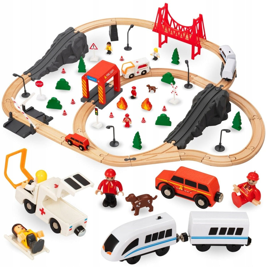 Queue Wooden Battery Operated Locomotive Fire Brigade For Child Toy Brand Mamabrum