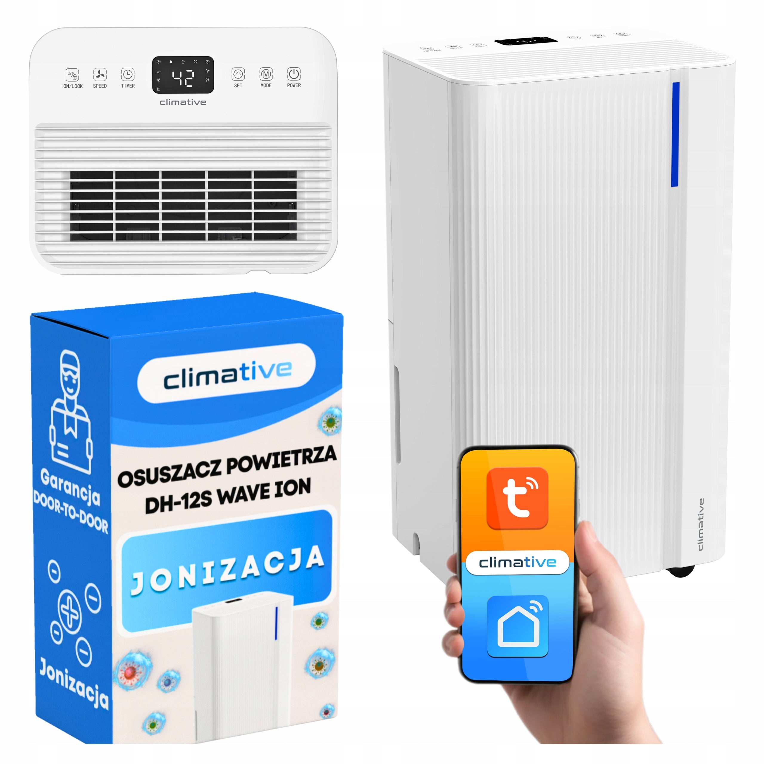 Quiet Efficient Dehumidifier WAVE ION WIFI Moisture Absorber 40 m²