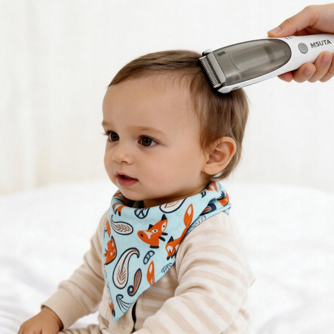 Quiet White Children Hair Clipper Built-in Hair Suction Home Hair Trimmer Packaging status original