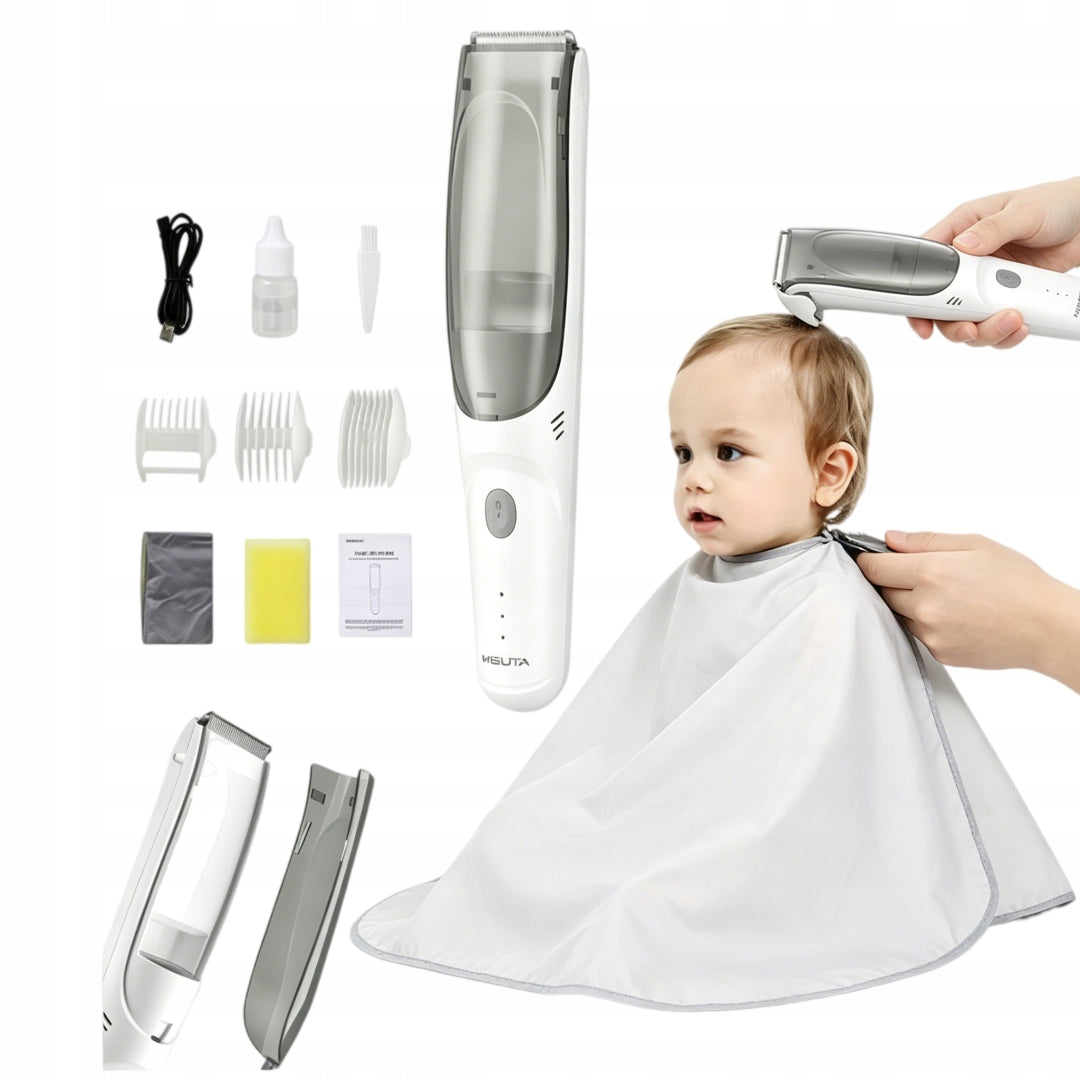 Quiet White Children Hair Clipper Built-in Hair Suction Home Hair Trimmer