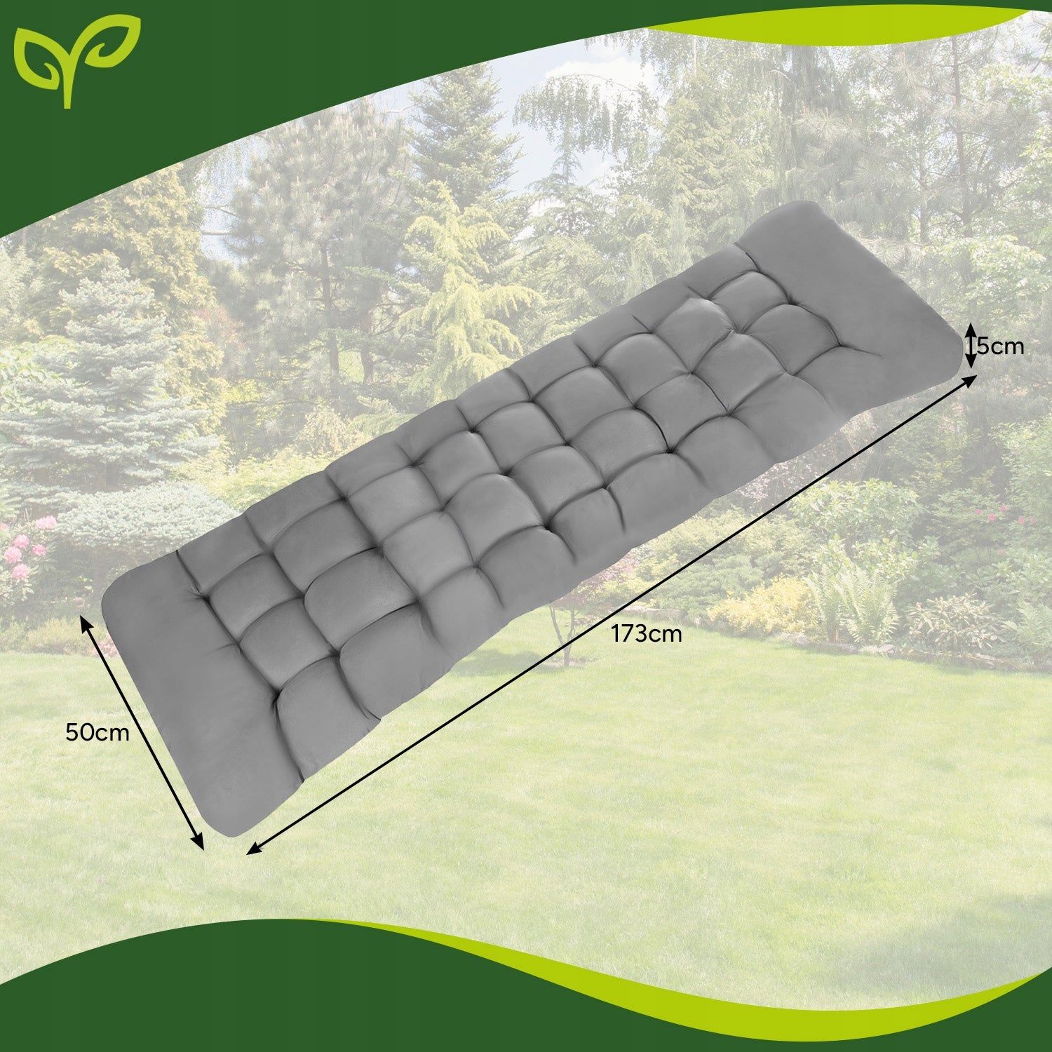 Quilted Cushion for Garden Sun Lounger Beach Chair Hiking Chair Thick Pillow width 50 cm