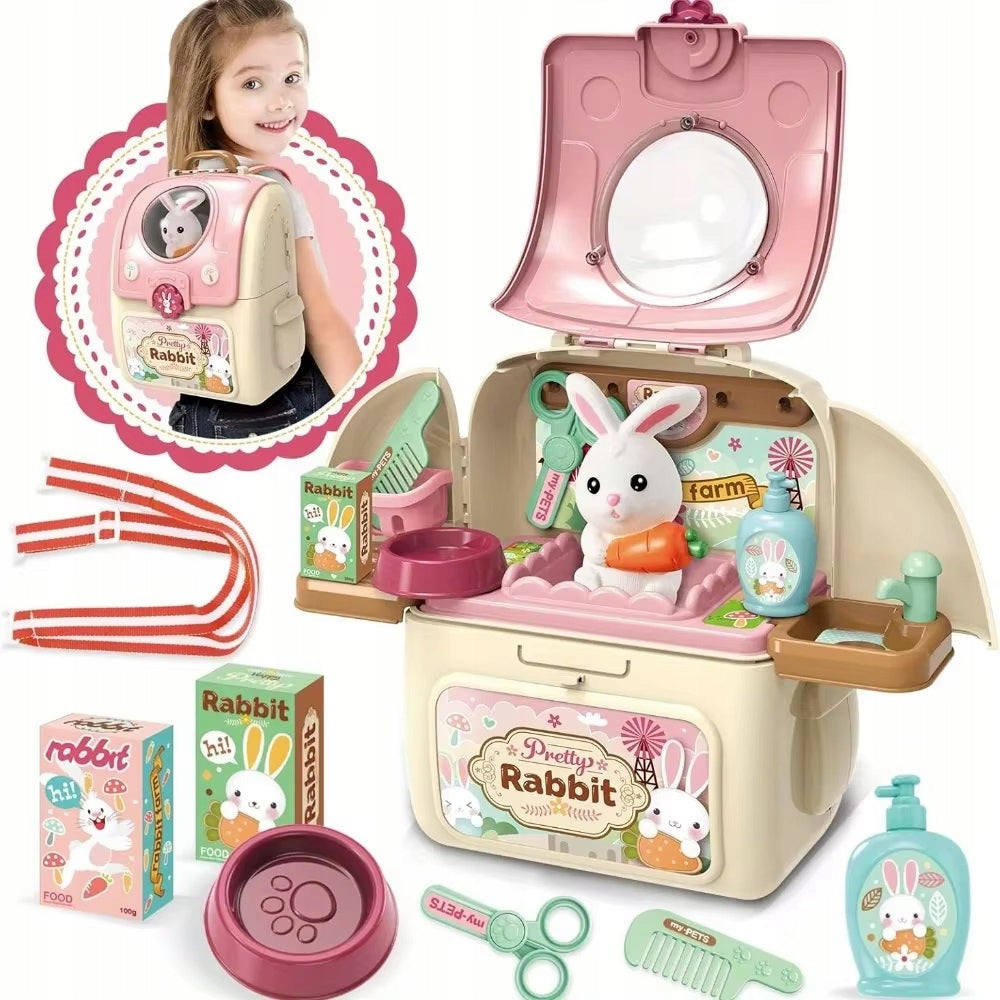 RABBIT IN BACKPACK 3IN1 FARM FIGURINE AKCESORIA PORTABLE COTTAGE GARDEN WOOPIE