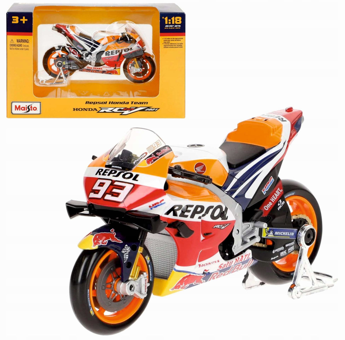RACING BIKE HONDA RC213V REPSOL MODEL 1:18 MAISTO Faithful Miniature 3+