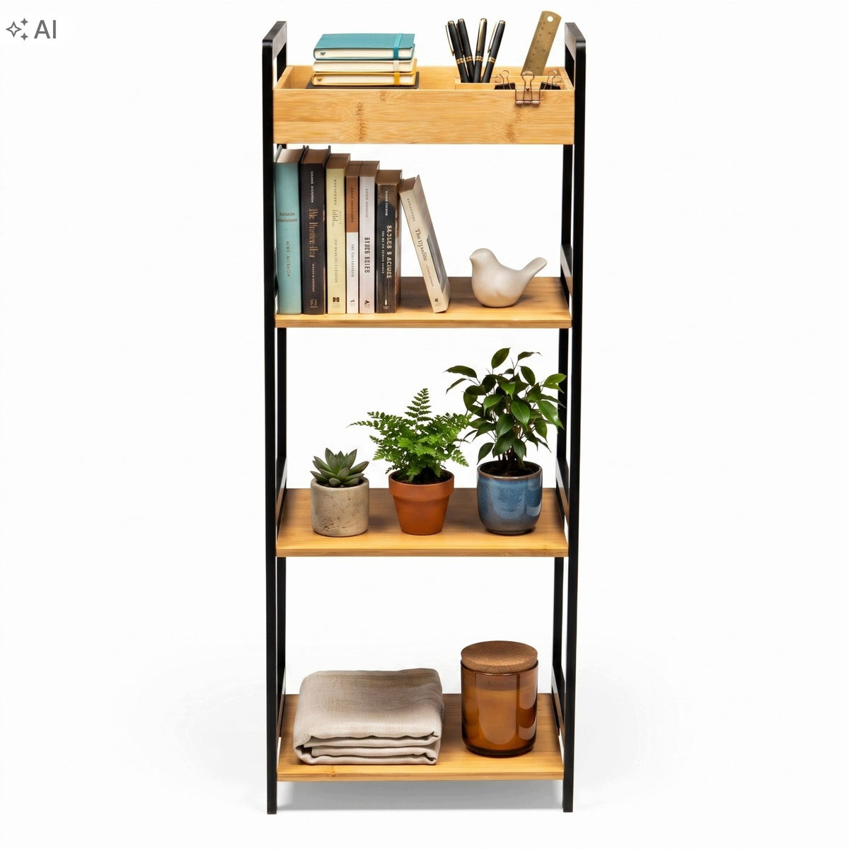 RACK BATHROOM RACK CABINET FOR KITCHEN BAMBOO NATURAL 4 SHELVES 90 CM Packaging status original